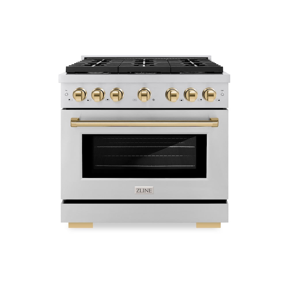 AutographEdition 36 in. 5.2 cu. ft. 6 Burner Gas Range with Convection Gas Oven in Stainless Steel and Polished Gold Accents - (SGRZ36G) -