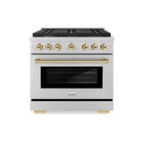 AutographEdition 36 in. 5.2 cu. ft. 6 Burner Gas Range with Convection Gas Oven in Stainless Steel and Polished Gold Accents - (SGRZ36G) -
