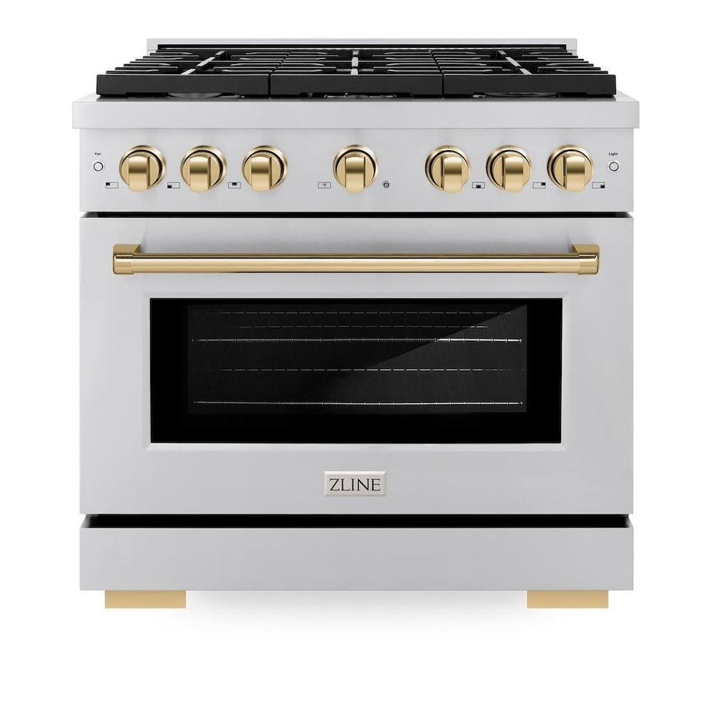 AutographEdition 36 in. 5.2 cu. ft. 6 Burner Gas Range with Convection Gas Oven in Stainless Steel and Polished Gold Accents - (SGRZ36G) -