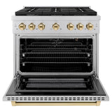 AutographEdition 36 in. 5.2 cu. ft. 6 Burner Gas Range with Convection Gas Oven in Stainless Steel and Polished Gold Accents - (SGRZ36G) -