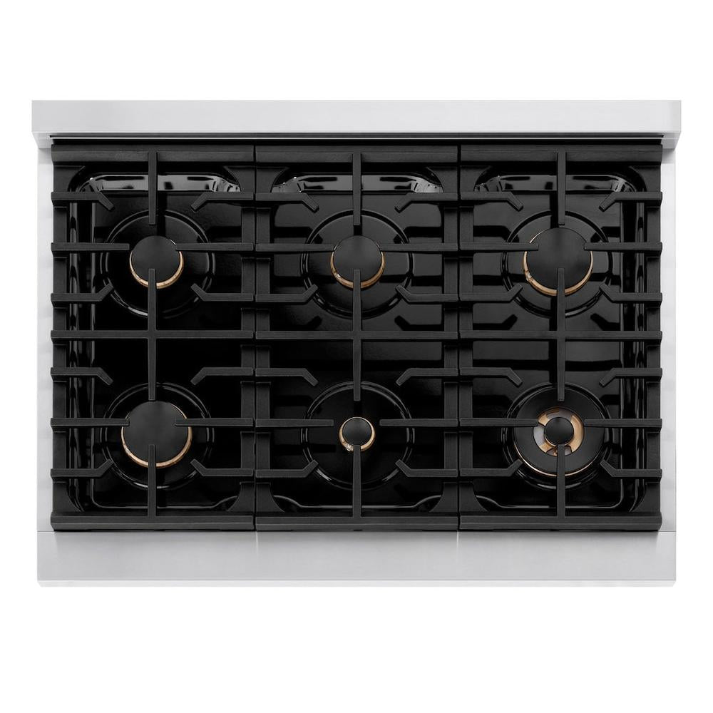 AutographEdition 36 in. 5.2 cu. ft. 6 Burner Gas Range with Convection Gas Oven in Stainless Steel and Polished Gold Accents - (SGRZ36G) -