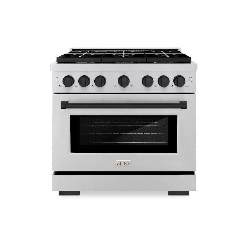 AutographEdition 36 in. 5.2 cu. ft. 6 Burner Gas Range with Convection Gas Oven in Stainless Steel and Matte Black Accents - (SGRZ36MB) -