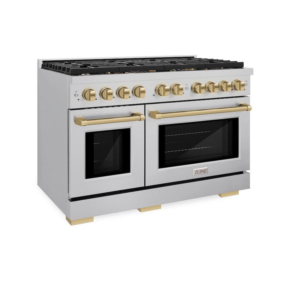 AutographEdition 48 in. 6.7 cu. ft. 8 Burner Double Oven Gas Range in Stainless Steel and Champagne Bronze Accents - (SGRZ48CB) -