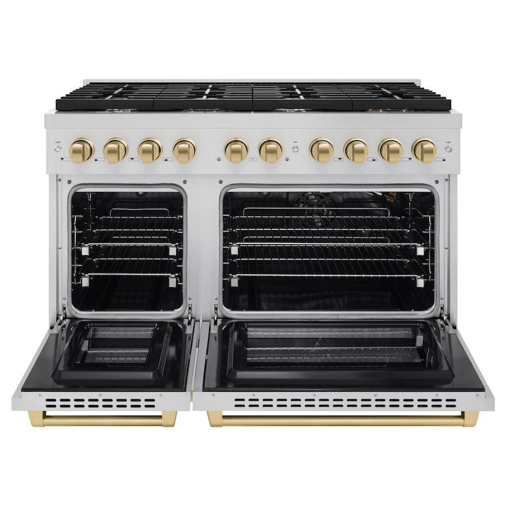 AutographEdition 48 in. 6.7 cu. ft. 8 Burner Double Oven Gas Range in Stainless Steel and Champagne Bronze Accents - (SGRZ48CB) -