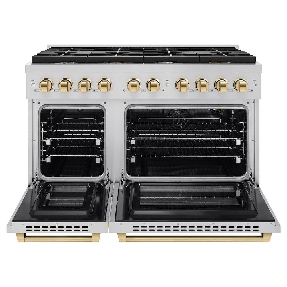 AutographEdition 48 in. 6.7 cu. ft. 8 Burner Double Oven Gas Range in Stainless Steel and Polished Gold Accents - (SGRZ48G) -