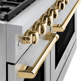 AutographEdition 48 in. 6.7 cu. ft. 8 Burner Double Oven Gas Range in Stainless Steel and Polished Gold Accents - (SGRZ48G) -