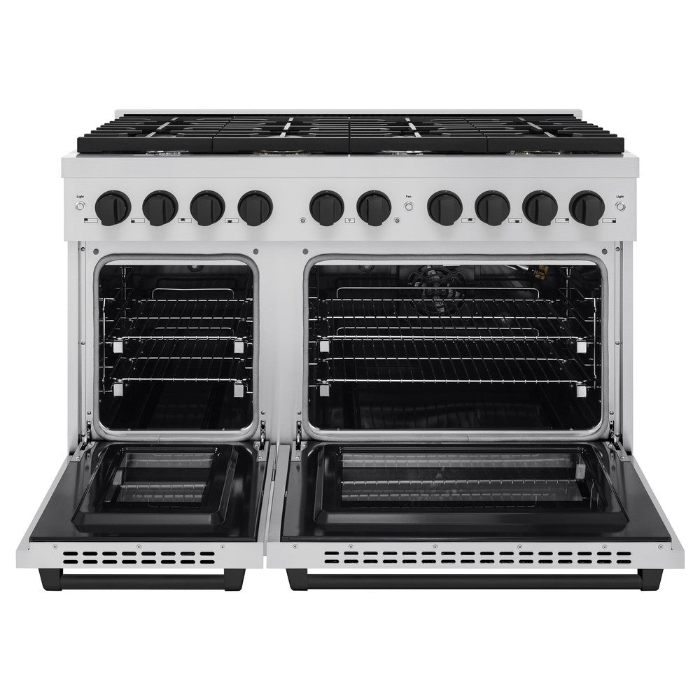 AutographEdition 48 in. 6.7 cu. ft. 8 Burner Double Oven Gas Range in Stainless Steel and Matte Black Accents - (SGRZ48MB) -