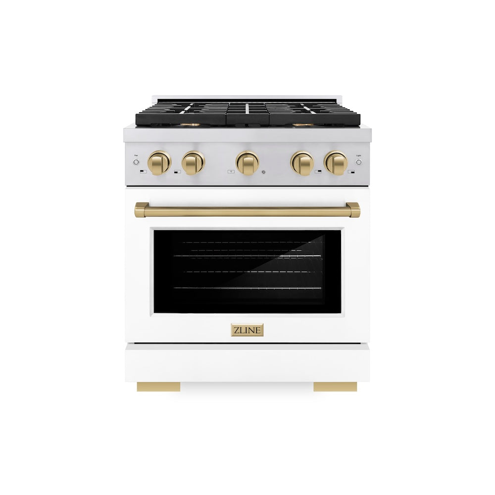 AutographEdition 30 in. 4.2 cu. ft. 4 Burner Gas Range with Convection Gas Oven in Stainless Steel with White Matte Door and Champagne Bronze Accents - (SGRZWM30CB) -