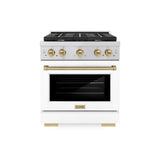 AutographEdition 30 in. 4.2 cu. ft. 4 Burner Gas Range with Convection Gas Oven in Stainless Steel with White Matte Door and Champagne Bronze Accents - (SGRZWM30CB) -
