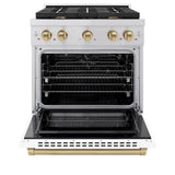 AutographEdition 30 in. 4.2 cu. ft. 4 Burner Gas Range with Convection Gas Oven in Stainless Steel with White Matte Door and Champagne Bronze Accents - (SGRZWM30CB) -