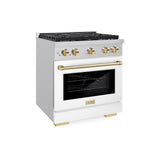 AutographEdition 30 in. 4.2 cu. ft. 4 Burner Gas Range with Convection Gas Oven in Stainless Steel with White Matte Door and Polished Gold Accents - (SGRZWM30G) -