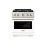AutographEdition 30 in. 4.2 cu. ft. 4 Burner Gas Range with Convection Gas Oven in Stainless Steel with White Matte Door and Polished Gold Accents - (SGRZWM30G) -