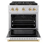 AutographEdition 30 in. 4.2 cu. ft. 4 Burner Gas Range with Convection Gas Oven in Stainless Steel with White Matte Door and Polished Gold Accents - (SGRZWM30G) -