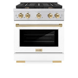 AutographEdition 30 in. 4.2 cu. ft. 4 Burner Gas Range with Convection Gas Oven in Stainless Steel with White Matte Door and Polished Gold Accents - (SGRZWM30G) -