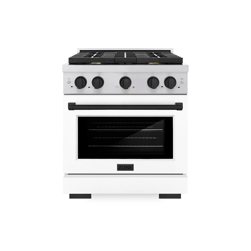 AutographEdition 30 in. 4.2 cu. ft. 4 Burner Gas Range with Convection Gas Oven in Stainless Steel with White Matte Door and Matte Black Accents - (SGRZWM30MB) -