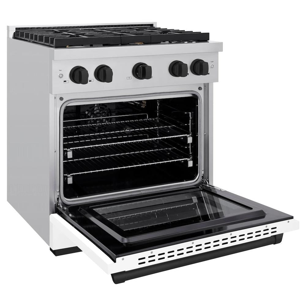 AutographEdition 30 in. 4.2 cu. ft. 4 Burner Gas Range with Convection Gas Oven in Stainless Steel with White Matte Door and Matte Black Accents - (SGRZWM30MB) -