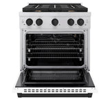 AutographEdition 30 in. 4.2 cu. ft. 4 Burner Gas Range with Convection Gas Oven in Stainless Steel with White Matte Door and Matte Black Accents - (SGRZWM30MB) -