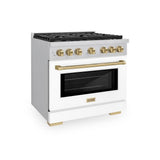 AutographEdition 36 in. 5.2 cu. ft. 6 Burner Gas Range with Convection Gas Oven in Stainless Steel with White Matte Door and Champagne Bronze Accents - (SGRZWM36CB) -