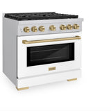 AutographEdition 36 in. 5.2 cu. ft. 6 Burner Gas Range with Convection Gas Oven in Stainless Steel with White Matte Door and Champagne Bronze Accents - (SGRZWM36CB) -