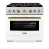 AutographEdition 36 in. 5.2 cu. ft. 6 Burner Gas Range with Convection Gas Oven in Stainless Steel with White Matte Door and Champagne Bronze Accents - (SGRZWM36CB) -