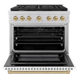AutographEdition 36 in. 5.2 cu. ft. 6 Burner Gas Range with Convection Gas Oven in Stainless Steel with White Matte Door and Champagne Bronze Accents - (SGRZWM36CB) -