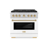 AutographEdition 36 in. 5.2 cu. ft. 6 Burner Gas Range with Convection Gas Oven in Stainless Steel with White Matte Door and Polished Gold Accents - (SGRZWM36G) -