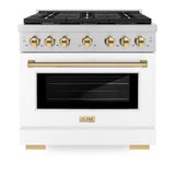 AutographEdition 36 in. 5.2 cu. ft. 6 Burner Gas Range with Convection Gas Oven in Stainless Steel with White Matte Door and Polished Gold Accents - (SGRZWM36G) -