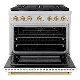 AutographEdition 36 in. 5.2 cu. ft. 6 Burner Gas Range with Convection Gas Oven in Stainless Steel with White Matte Door and Polished Gold Accents - (SGRZWM36G) -
