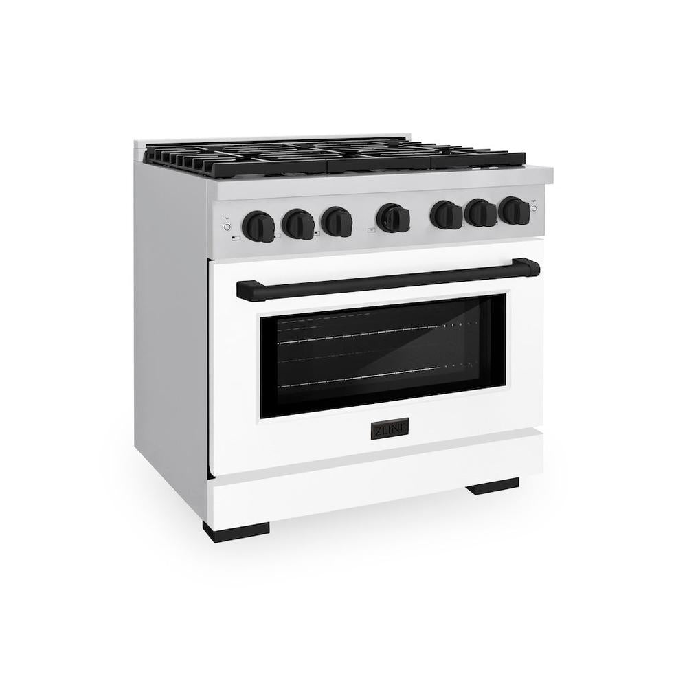 AutographEdition 36 in. 5.2 cu. ft. 6 Burner Gas Range with Convection Gas Oven in Stainless Steel with White Matte Door and Matte Black Accents - (SGRZWM36MB) -