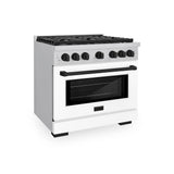 AutographEdition 36 in. 5.2 cu. ft. 6 Burner Gas Range with Convection Gas Oven in Stainless Steel with White Matte Door and Matte Black Accents - (SGRZWM36MB) -