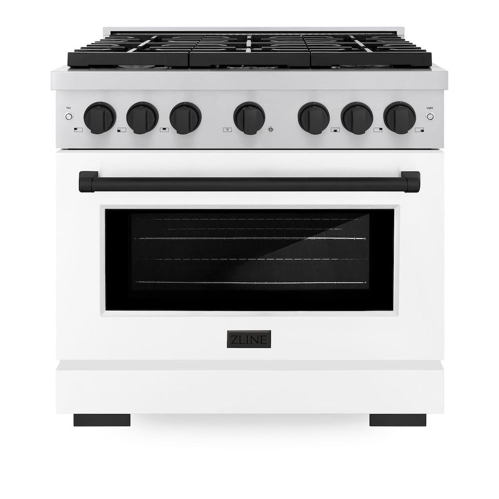AutographEdition 36 in. 5.2 cu. ft. 6 Burner Gas Range with Convection Gas Oven in Stainless Steel with White Matte Door and Matte Black Accents - (SGRZWM36MB) -