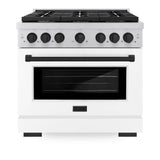 AutographEdition 36 in. 5.2 cu. ft. 6 Burner Gas Range with Convection Gas Oven in Stainless Steel with White Matte Door and Matte Black Accents - (SGRZWM36MB) -