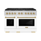 AutographEdition 48 in. 6.7 cu. ft. 8 Burner Double Oven Gas Range in Stainless Steel with White Matte Doors and Champagne Bronze Accents - (SGRZWM48CB) -