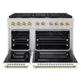AutographEdition 48 in. 6.7 cu. ft. 8 Burner Double Oven Gas Range in Stainless Steel with White Matte Doors and Polished Gold Accents - (SGRZWM48G) -
