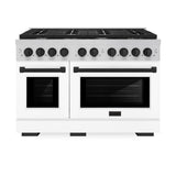 AutographEdition 48 in. 6.7 cu. ft. 8 Burner Double Oven Gas Range in Stainless Steel with White Matte Doors and Matte Black Accents - (SGRZWM48MB) -