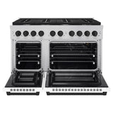 AutographEdition 48 in. 6.7 cu. ft. 8 Burner Double Oven Gas Range in Stainless Steel with White Matte Doors and Matte Black Accents - (SGRZWM48MB) -