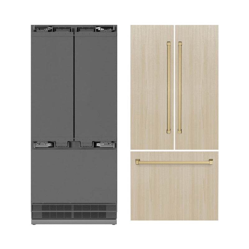 Autograph Edition 36 in. 19.6 cu. ft. Panel Ready French Door Built-In Bottom Freezer Refrigerator with Water Dispenser and Ice Maker with Stainless Steel Interior and Champagne Bronze Accents - (SRBIVZ36CB) -
