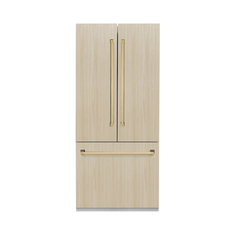 Autograph Edition 36 in. 19.6 cu. ft. Panel Ready French Door Built-In Bottom Freezer Refrigerator with Water Dispenser and Ice Maker with Stainless Steel Interior and Polished Gold Accents - (SRBIVZ36G) -