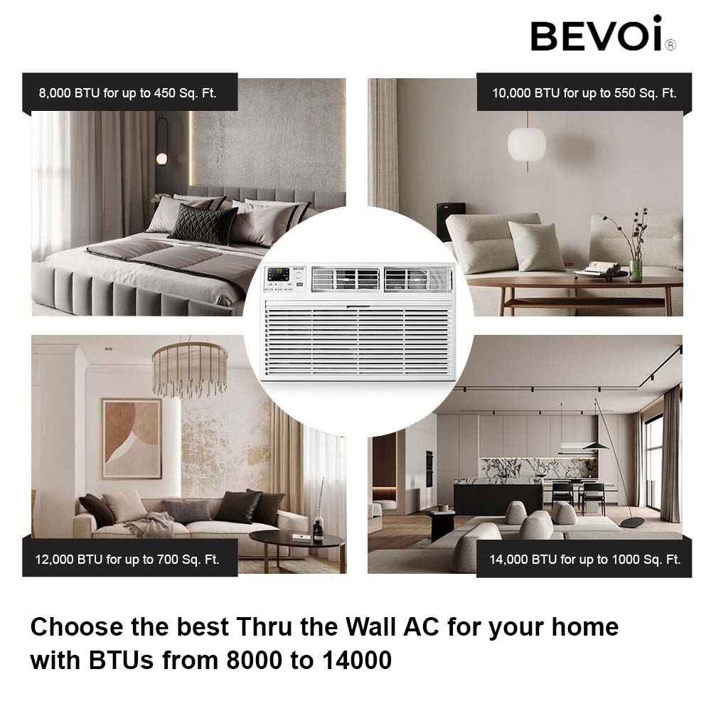 Bevoi TBEVTTW142HF 14,000 BTU Through The Wall Air Conditioner Heat and Cool 230V 20A in White