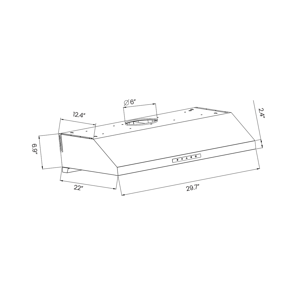 Vesta VRH-ALEXANDRIA-30SS range hood size and coverage