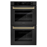 ZLINE Autograph Edition 30 in. Professional True Convection Double Wall Oven with Air Fry and Self Clean in Black Stainless Steel with Champagne Bronze Handles (WADBZ-30-CB) - (WADBZ30CB) -