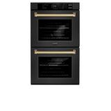 ZLINE Autograph Edition 30 in. Professional True Convection Double Wall Oven with Air Fry and Self Clean in Black Stainless Steel with Champagne Bronze Handles (WADBZ-30-CB) - (WADBZ30CB) -