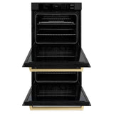 ZLINE Autograph Edition 30 in. Professional True Convection Double Wall Oven with Air Fry and Self Clean in Black Stainless Steel with Champagne Bronze Handles (WADBZ-30-CB) - (WADBZ30CB) -