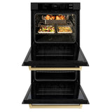 ZLINE Autograph Edition 30 in. Professional True Convection Double Wall Oven with Air Fry and Self Clean in Black Stainless Steel with Champagne Bronze Handles (WADBZ-30-CB) - (WADBZ30CB) -