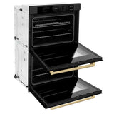 ZLINE Autograph Edition 30 in. Professional True Convection Double Wall Oven with Air Fry and Self Clean in Black Stainless Steel with Champagne Bronze Handles (WADBZ-30-CB) - (WADBZ30CB) -