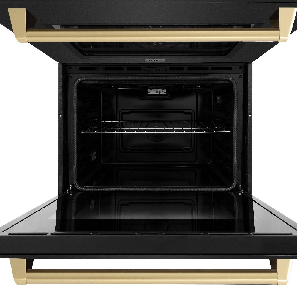 ZLINE Autograph Edition 30 in. Professional True Convection Double Wall Oven with Air Fry and Self Clean in Black Stainless Steel with Champagne Bronze Handles (WADBZ-30-CB) - (WADBZ30CB) -