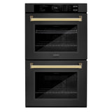 ZLINE Autograph Edition 30 in. Professional True Convection Double Wall Oven with Air Fry and Self Clean in Black Stainless Steel with Polished Gold Handles (WADBZ-30-G) - (WADBZ30G) -