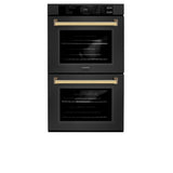 ZLINE Autograph Edition 30 in. Professional True Convection Double Wall Oven with Air Fry and Self Clean in Black Stainless Steel with Polished Gold Handles (WADBZ-30-G) - (WADBZ30G) -