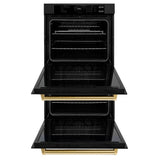 ZLINE Autograph Edition 30 in. Professional True Convection Double Wall Oven with Air Fry and Self Clean in Black Stainless Steel with Polished Gold Handles (WADBZ-30-G) - (WADBZ30G) -