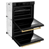 ZLINE Autograph Edition 30 in. Professional True Convection Double Wall Oven with Air Fry and Self Clean in Black Stainless Steel with Polished Gold Handles (WADBZ-30-G) - (WADBZ30G) -